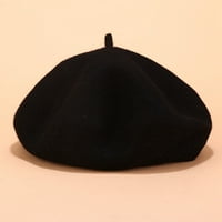 Guvpev модни жени, се протегаат беретка капа, ретро волна чиста боја на шал капаче капаче капаче - црна, една големина