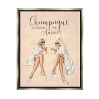 Thuphel Industries Шампањска типографија Цитат розови глам облеки Cheers Buster Grey Framed Flowating Canvas Wallидна уметност,