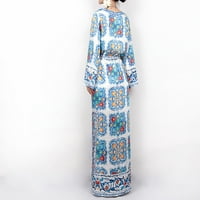 Гроздобер боемски моден женски V-врат за печатење Celadon фустан женски