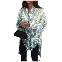 Гдфун Лето Блузи Мода Обични Копчиња Печатење Долги Ракави Ревер Лабава Тип Кошула За Жени