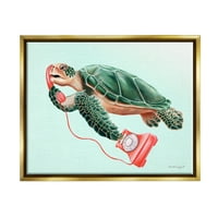 Студел индустрии зелено море желка пливање црвена ротирачка телефонска графичка уметност металик злато лебдечки врамени платно