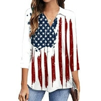 Блузи со ракави За Жени Модно Американско Знаме 4 јули V Вратот Удобни Кошули Обични Лабави Женски Блузи