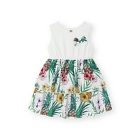 6t Мало бебе девојчиња облекуваат без ракав лак врат вратоврска цветна фустан за печатење летен фустан 6- години, бело