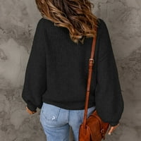 Есен џемпери за жени, есен и зимски женски обичен женски толленк пулвер блуза плетење со долги ракави цврсти врвови џемпери