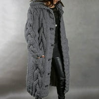 haxmnou жени со долг ракав кабел плетен долг кардиган отворено предно копче џемпер надворешна облека темно сива xxl