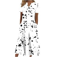 Јувул Клиренс Жена Летни Фустани Модни Жени Лето Печатење Каузална Копче V-Вратот Краток Ракав Одмор Џебови Фустан