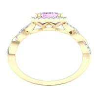 Империјал скапоцен камен 10К жолто злато смарагд исечено розово аметист КТ два дијамантски ореол женски прстен
