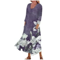Фопп Продавач Женски Секојдневен Моден Удобен Џебен Фустан Со Печатени Ракави Виолетова М