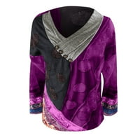 Блузи За одмор со долги Ракави Графички Отпечатоци Модни Врвови На Вратот За Жени Виолетова С
