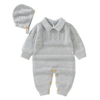 hunpta бебе плете ромпер памук долги ракави момче девојка џемпер облека бебе комбинезон со симпатична шапка во собата
